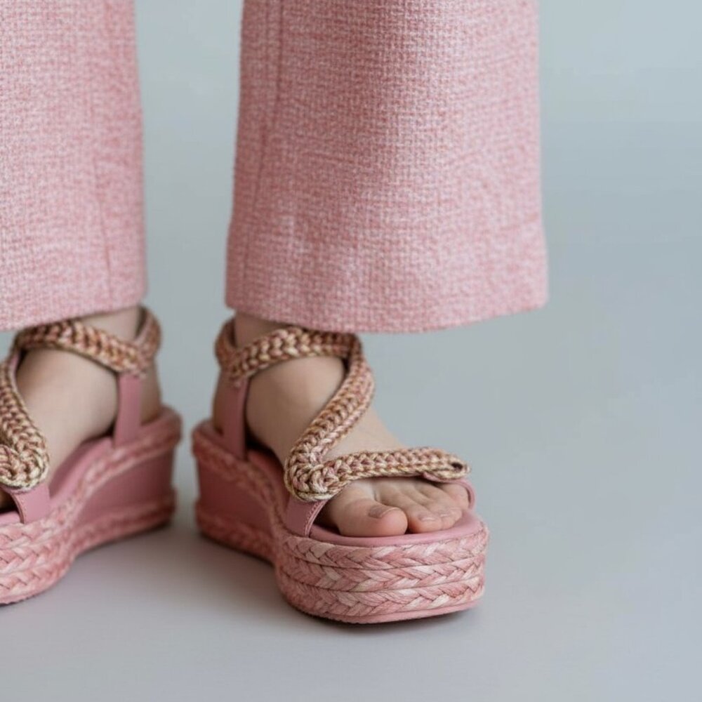 Fashionable pink wedge sandals